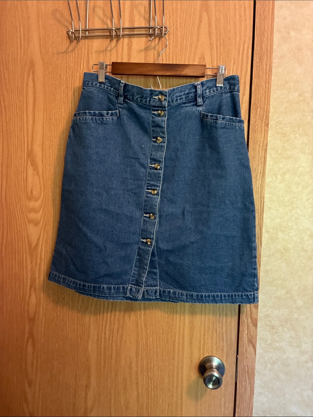 Eddie Bauer Mid-Blue Denim Button-Front Mini Skirt